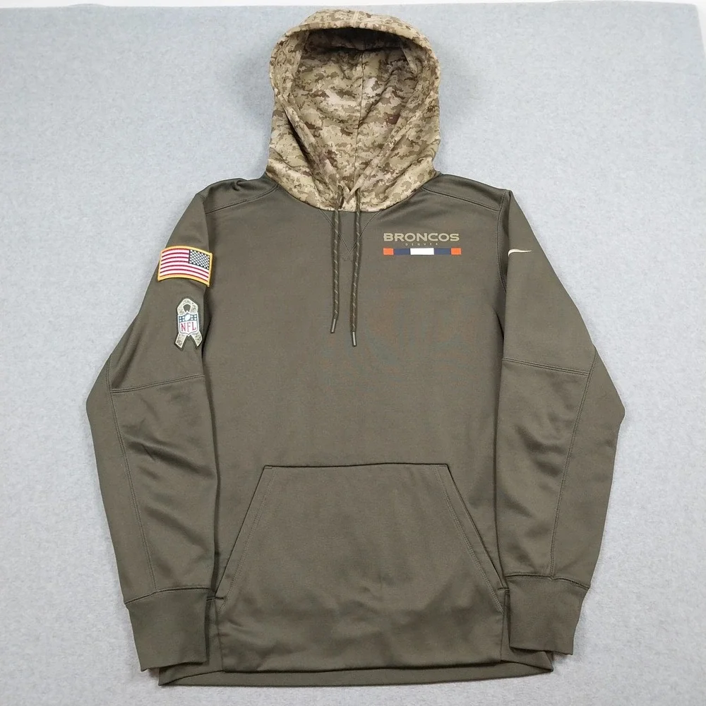 Denver Broncos Hoodie Mens Medium Green Nike Salute To Service Camo Patches